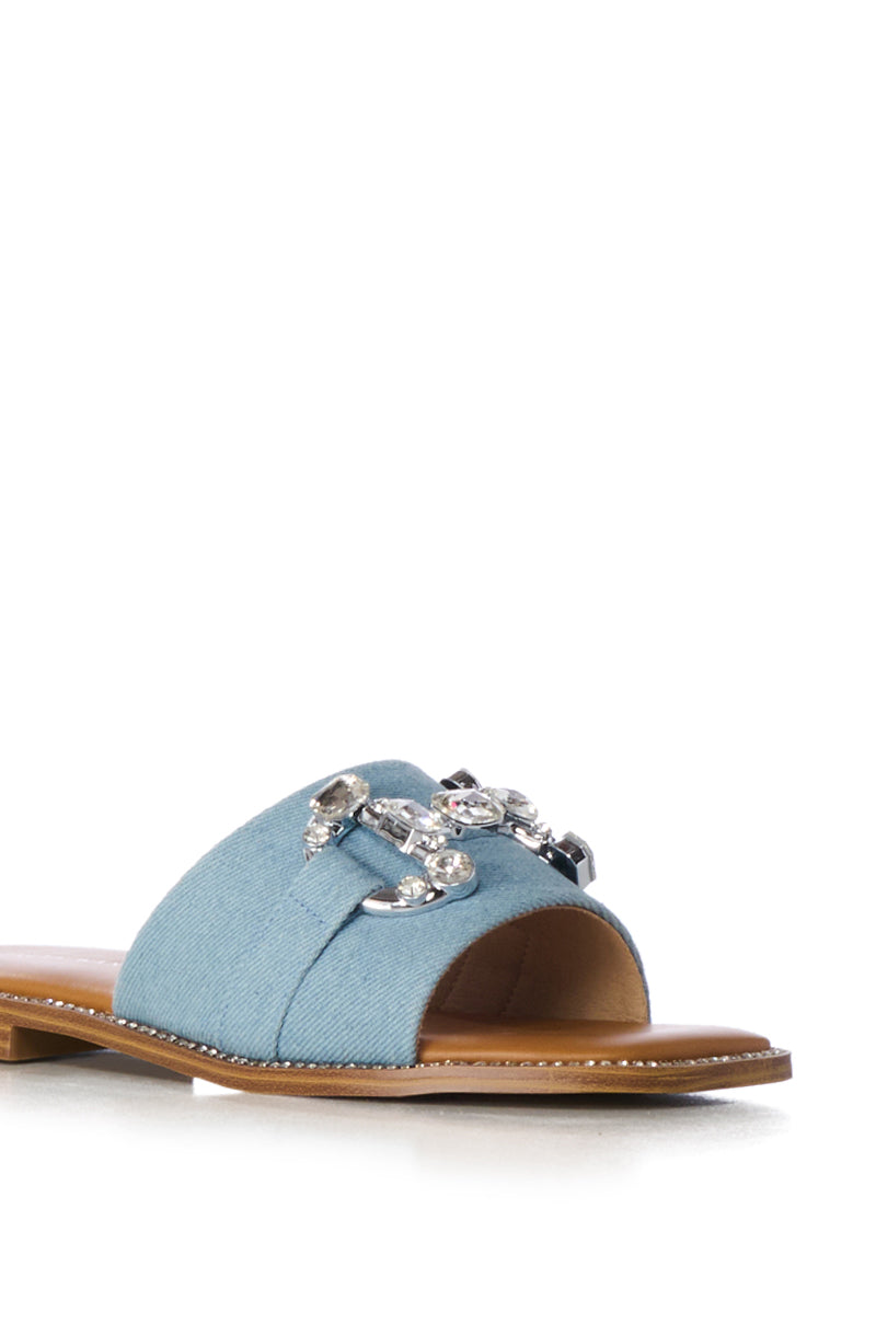 AZALEA WANG MIRIA DENIM AND DIAMOND SLIP ON SANDAL