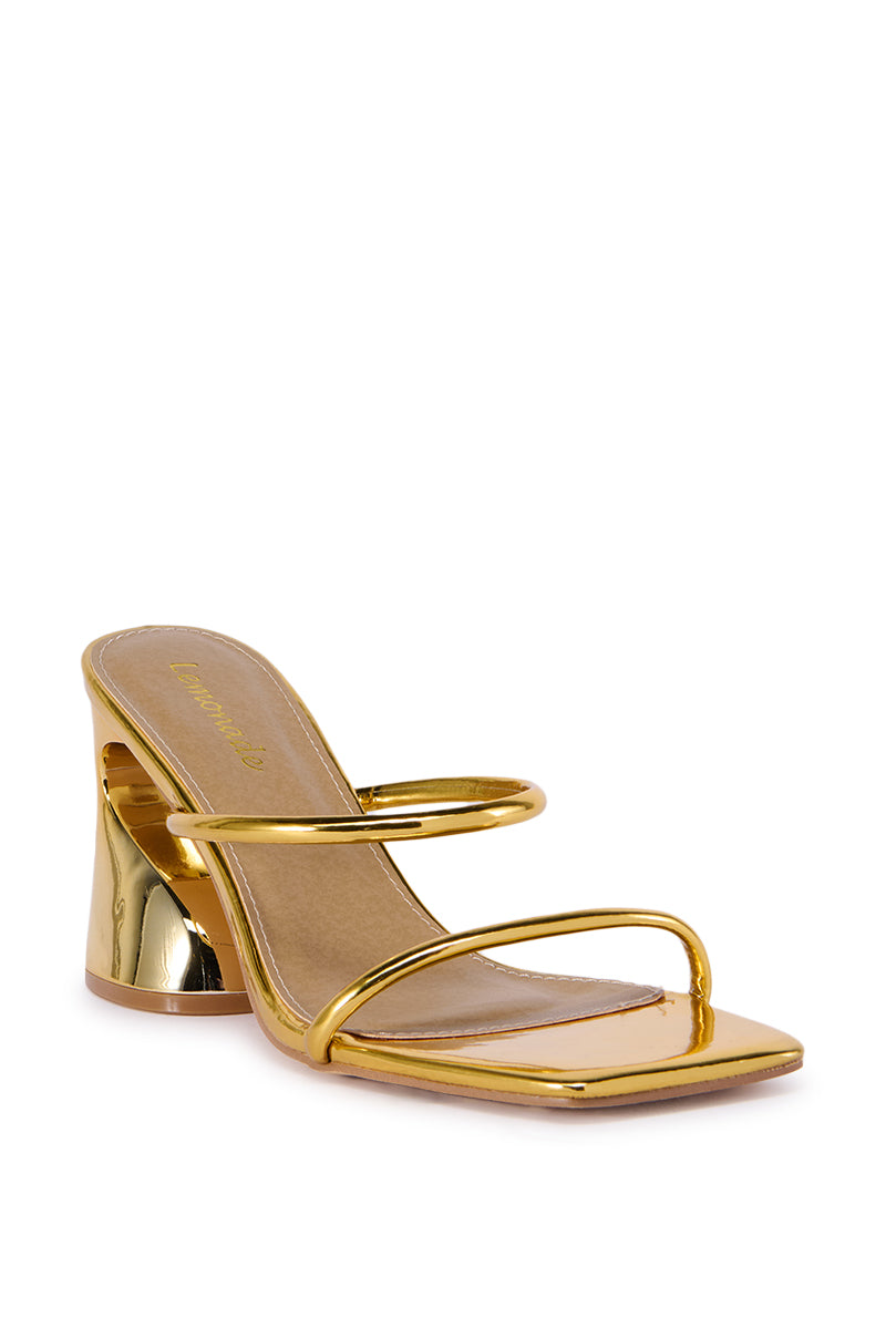 DUNE GOLD STRAPPY ABSTRACT WEDGE HEEL SANDAL