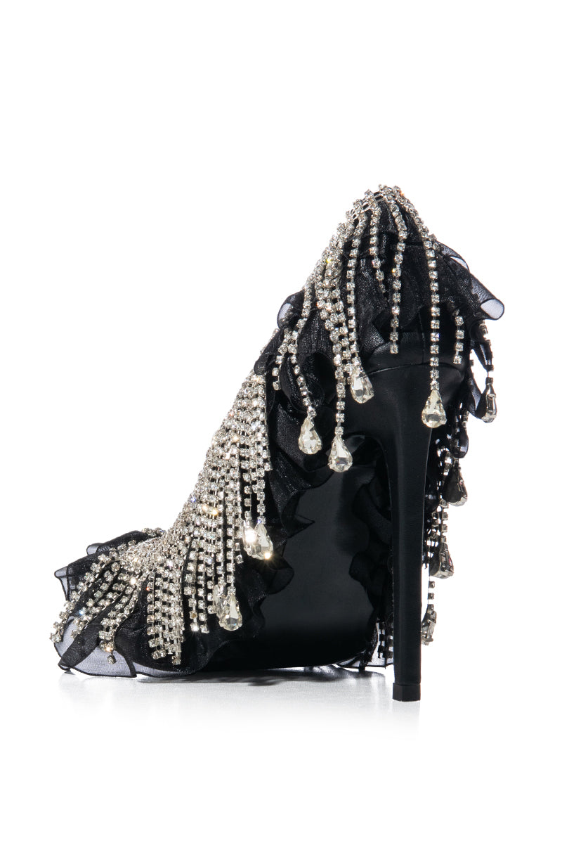 AZALEA WANG DRIPPING DIAMONDS RUFFLE PUMP IN BLACK