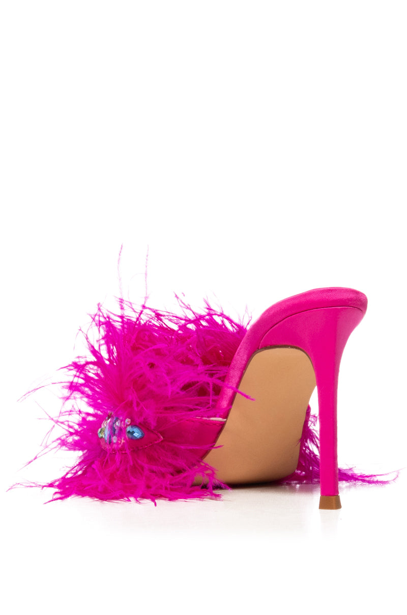 AZALEA WANG TYREE FUCHSIA FEATHER EMBELLISHED SANDAL