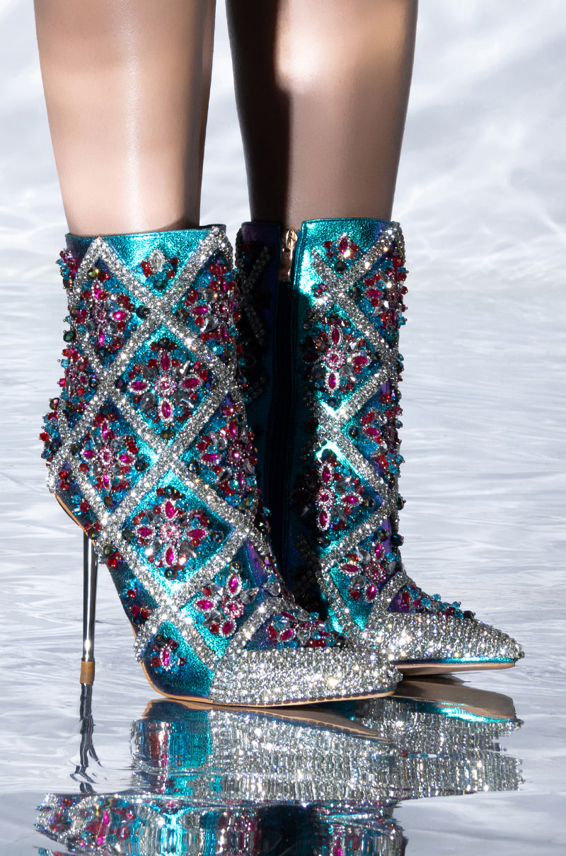 AZALEA WANG EMBELLISHED STILETTO BOOTIE IN MULTI