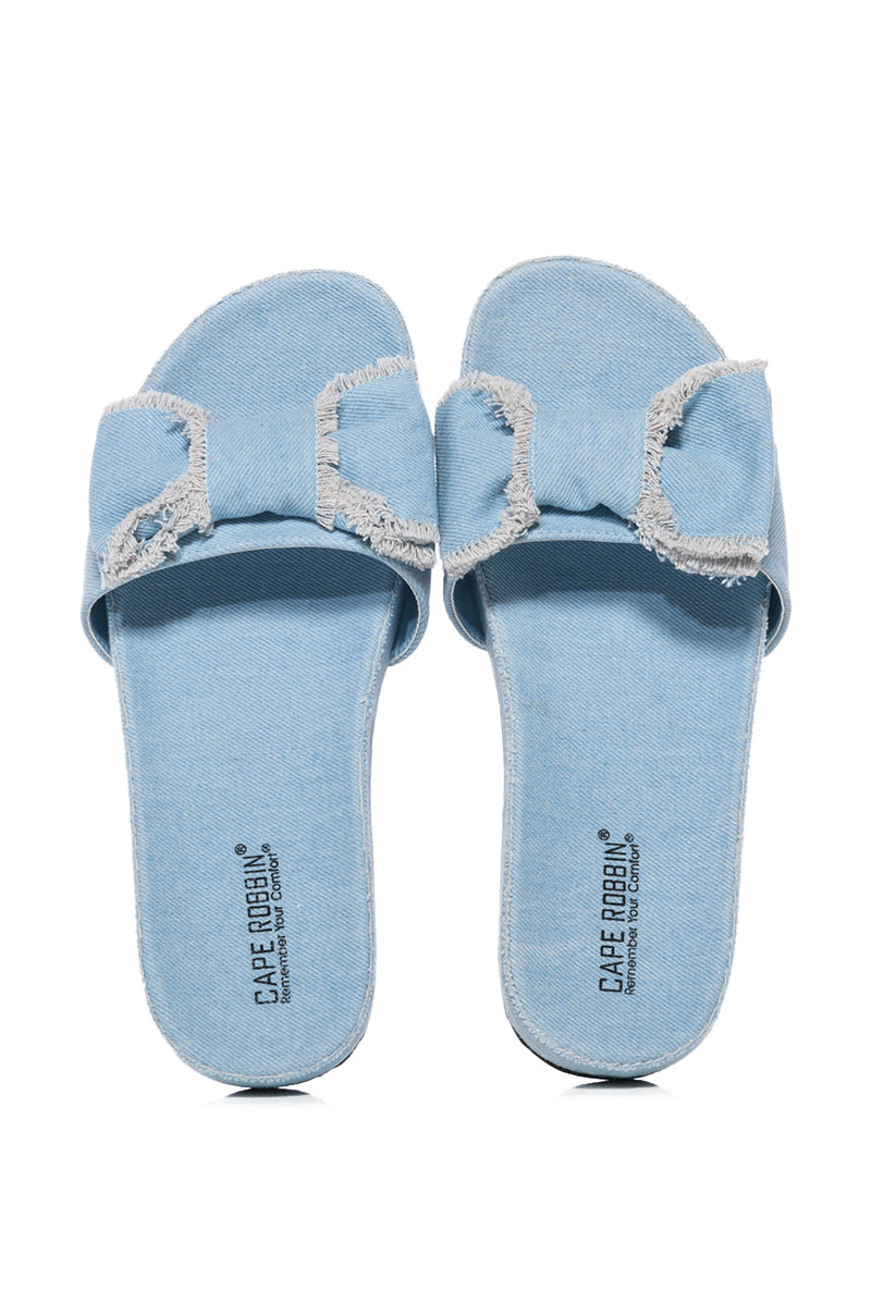 ANAI DENIM BOW SANDAL IN LIGHT BLUE