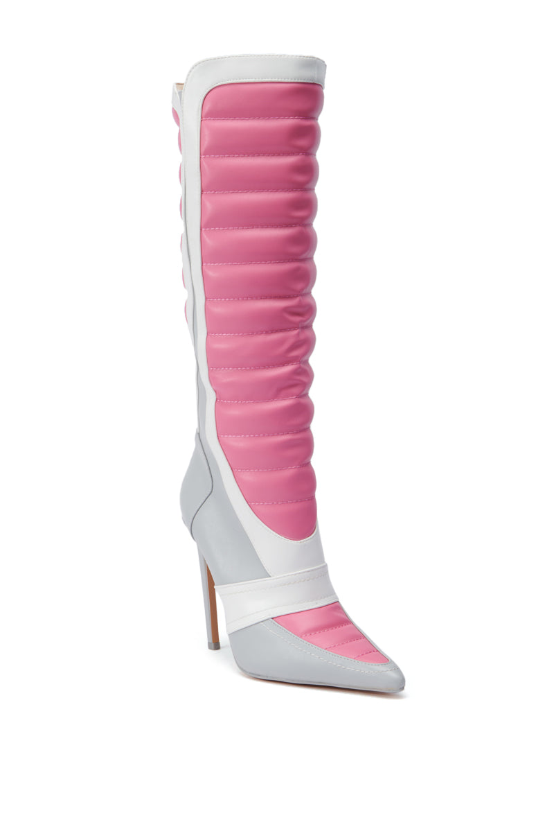 AZALEA WANG AMORETTA PINK COLOR BLOCK STILETTO BOOT