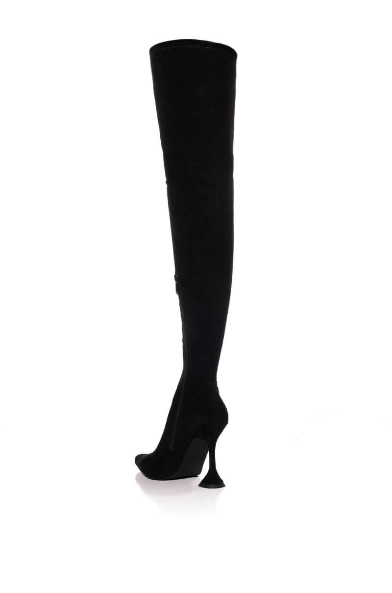 AZALEA WANG ELEVATE THIGH HIGH STRETCH SUEDE BOOT IN BLACK