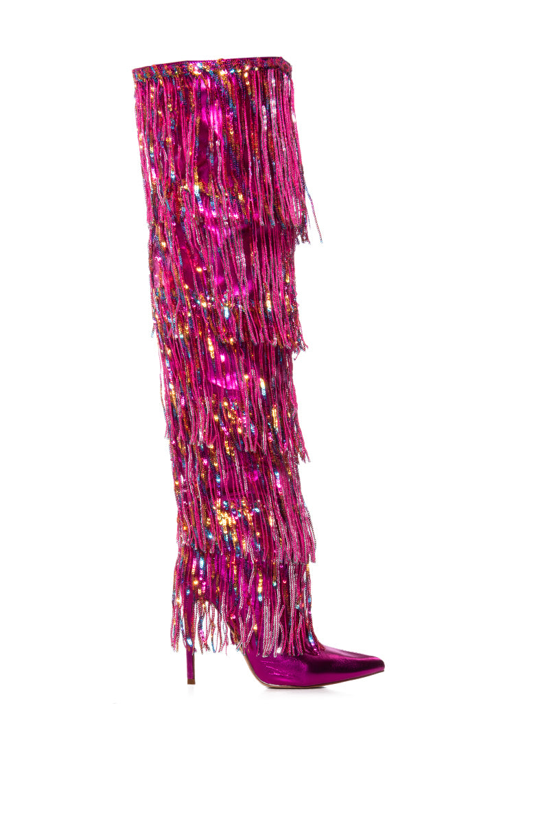 AZALEA WANG ADRIEL FUCHSIA SEQUIN FRINGE DRIP BOOT