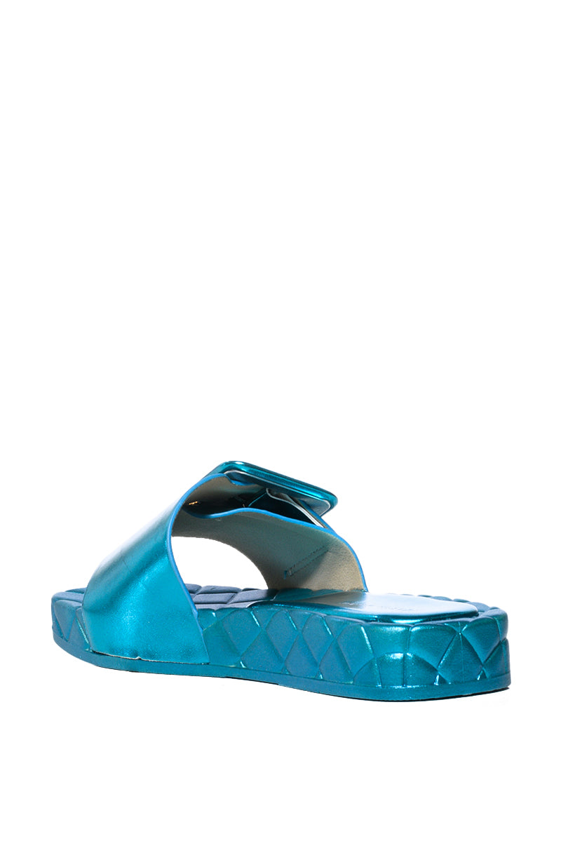 AZALEA WANG LIZZO BLUE METALLIC SANDAL WITH BUCKLE