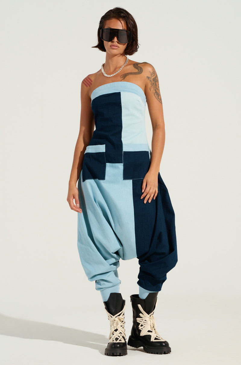 REINA PATCHWORK DENIM JUMPSUIT