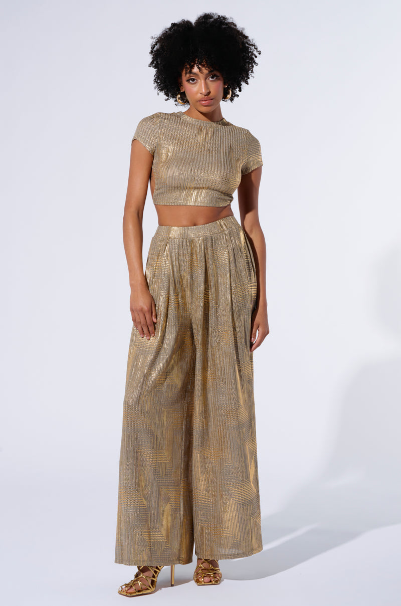 JUST LIKE MAGIC METALLIC KNIT WIDE LEG PANT IN GREEN MULTI