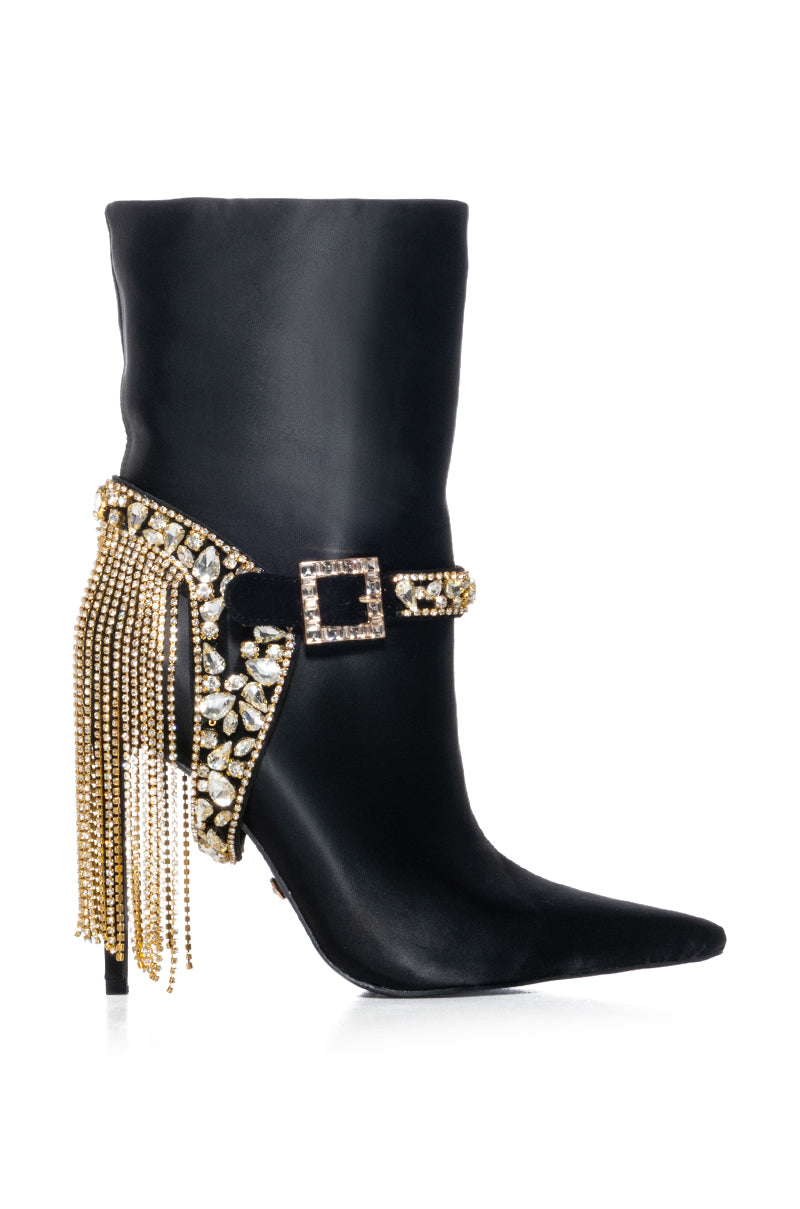 AZALEA WANG SANDRO BLACK EMBELLISHED BELT BOOTIE