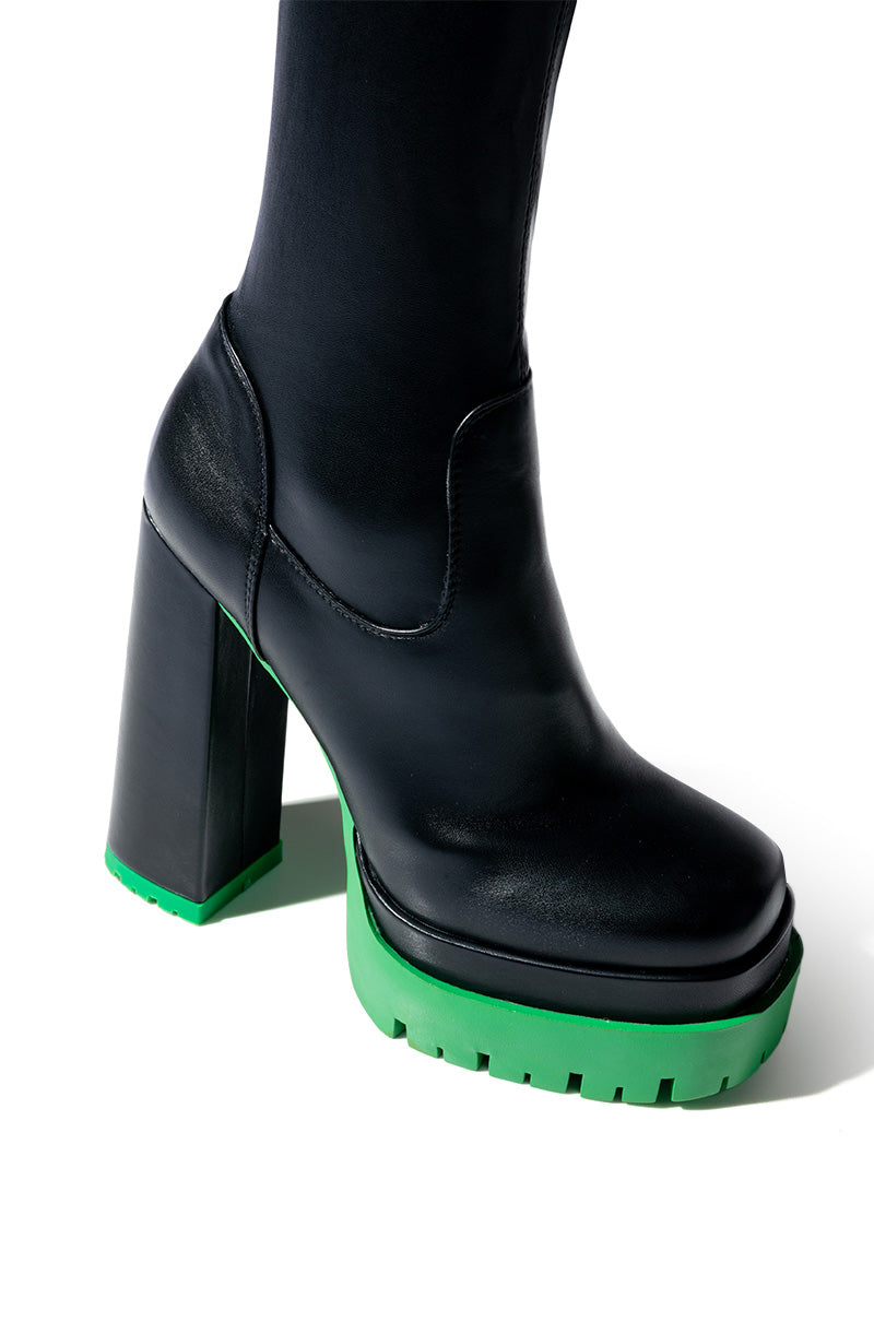 AZALEA WANG CHAR THIGH HIGH BLACK BOOT IN GREEN