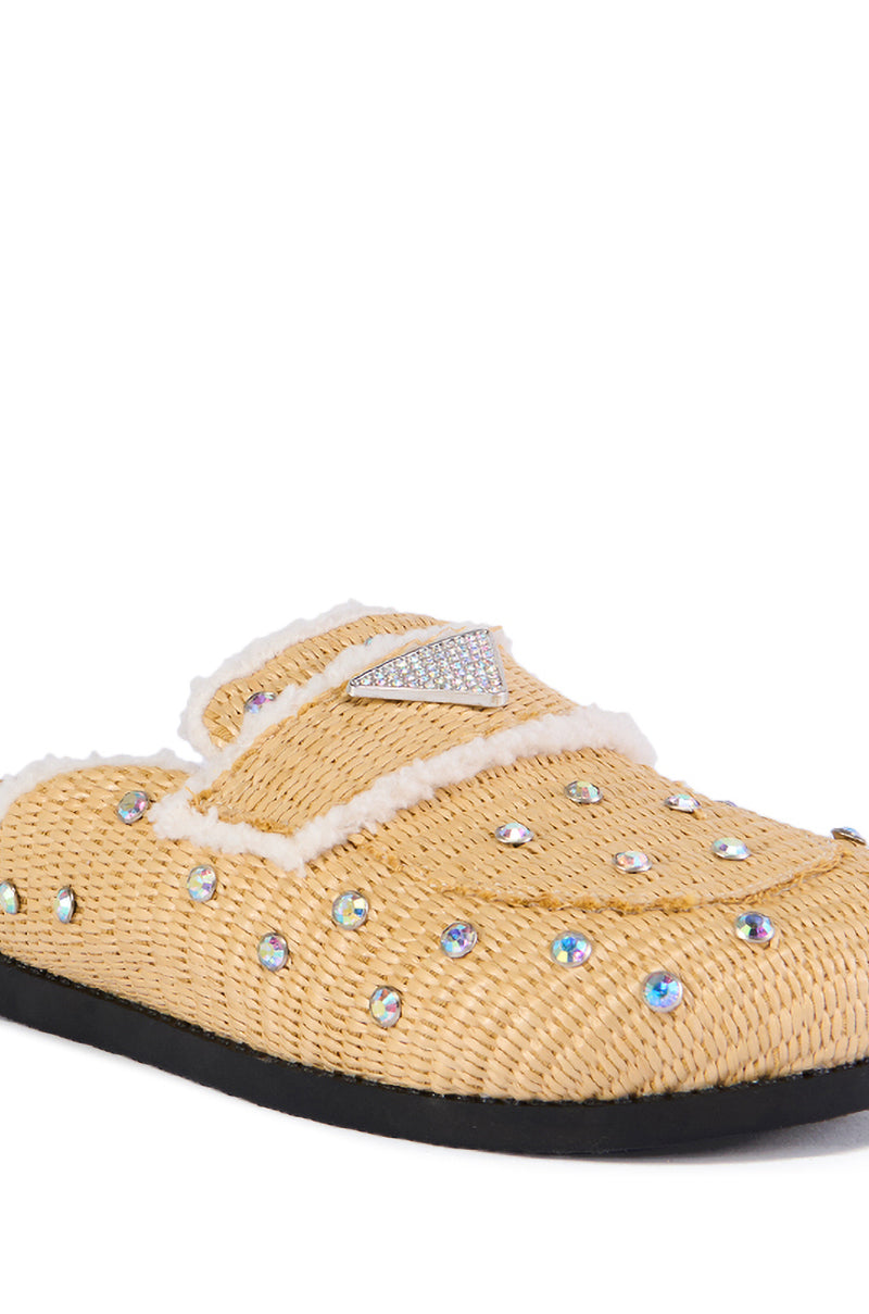 AZALEA WANG KORYNN BEIGE EMBELLISHED RAFIA FLAT