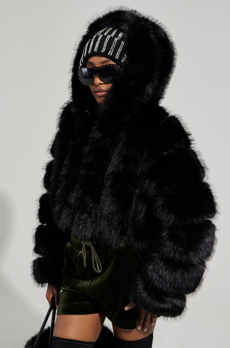 JOLENE FAUX FUR COAT IN BLACK