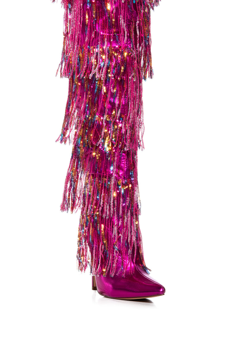 AZALEA WANG ADRIEL FUCHSIA SEQUIN FRINGE DRIP BOOT