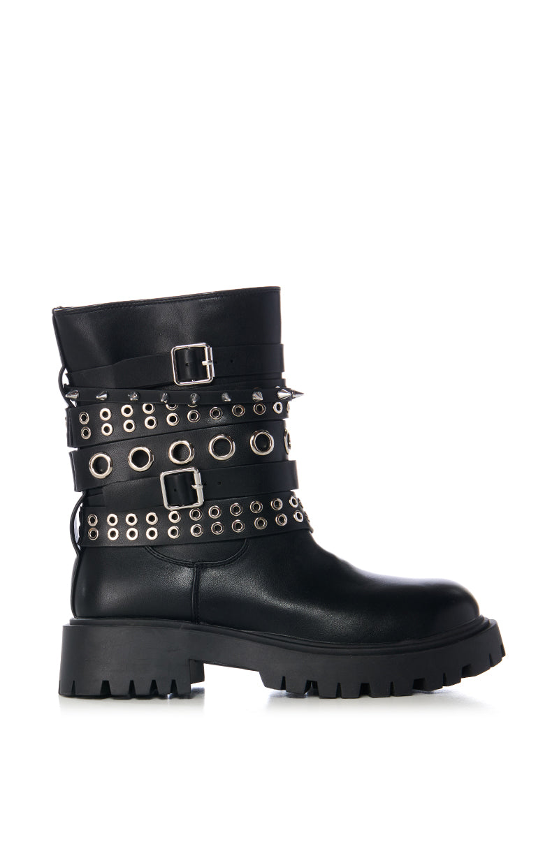 AZALEA WANG PRECISION BLACK HARDWARE EMBELLISHED BOOTIE