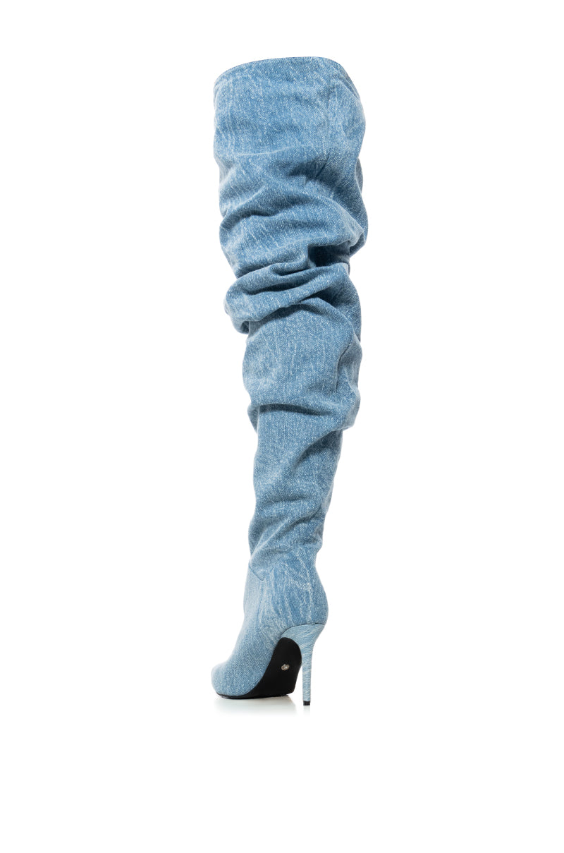 AZALEA WANG OCTAGON DENIM OVER THE KNEE SLOUCH BOOT