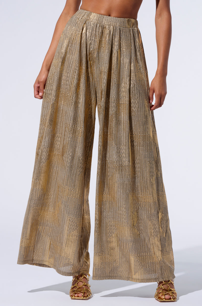 JUST LIKE MAGIC METALLIC KNIT WIDE LEG PANT IN GREEN MULTI