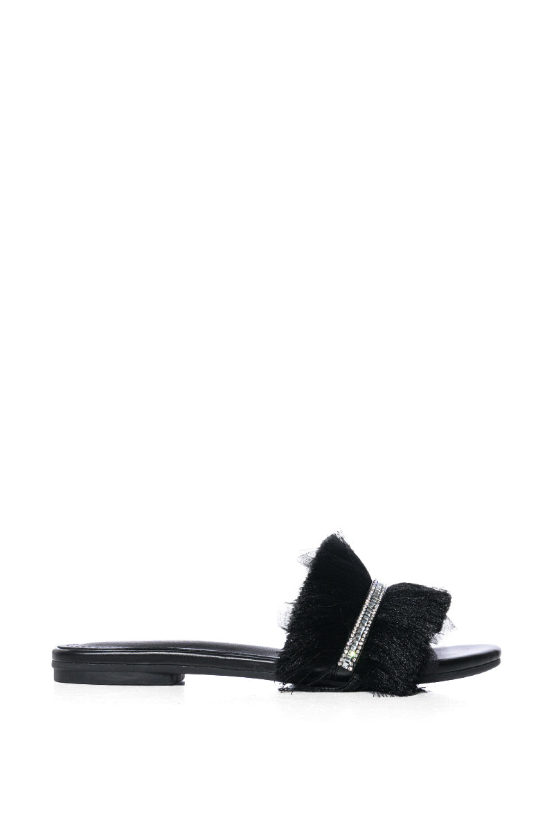 AZALEA WANG TILLE EMBELLISHED FLAT IN BLACK