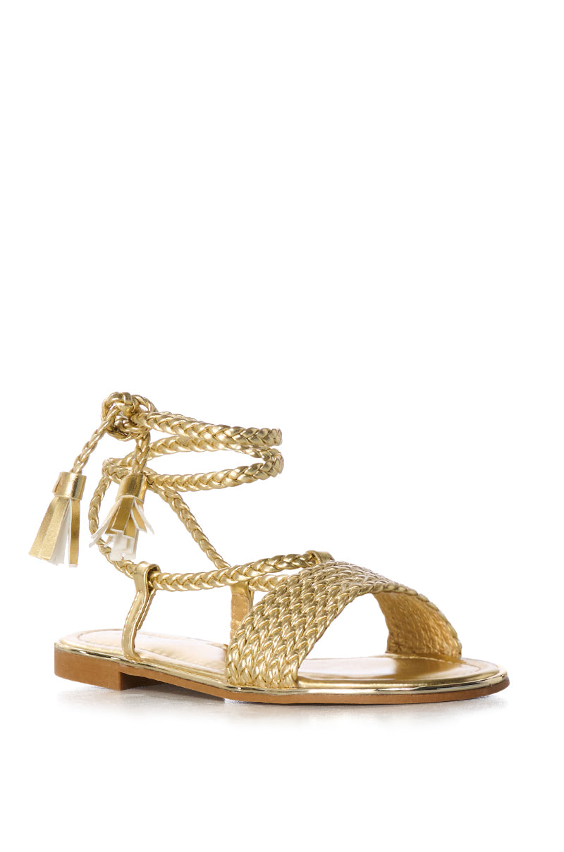 AZALEA WANG SHIZUKO GOLD METALLIC LACE UP SANDAL