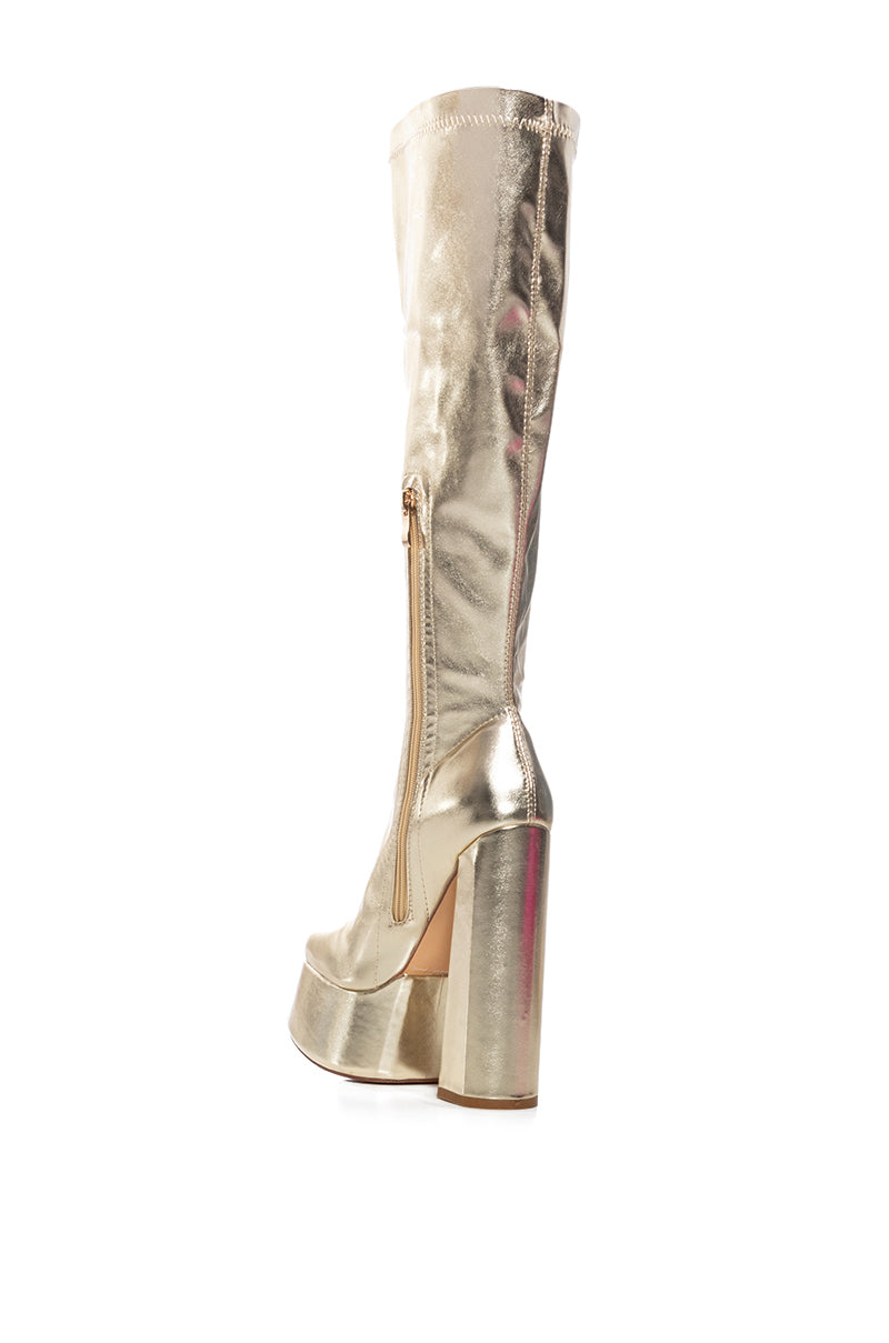 AZALEA WANG WHISKER METALLIC GOLD CHUNKY BOOT