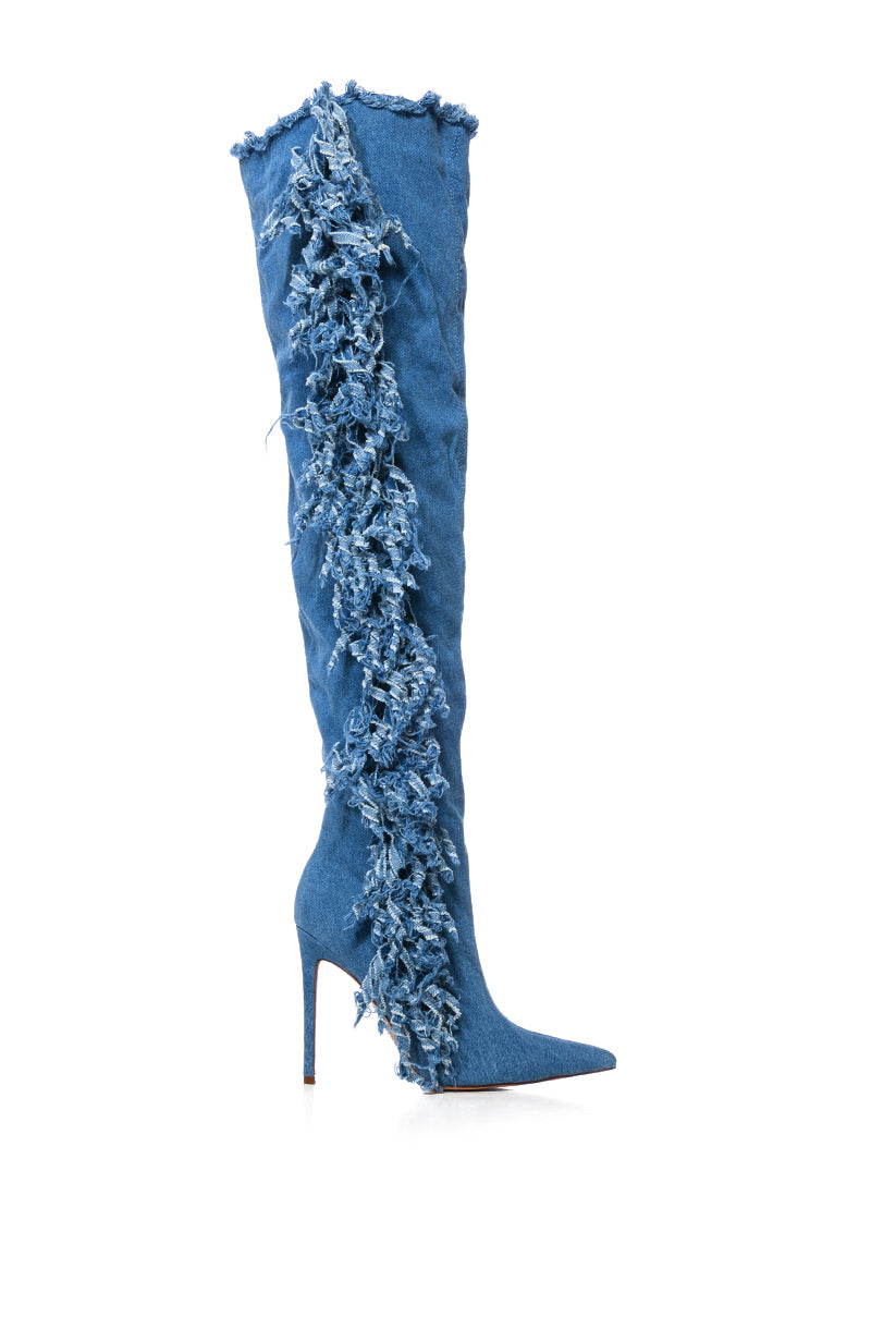 AZALEA WANG FRINGE DESIGN BOOT IN DENIM