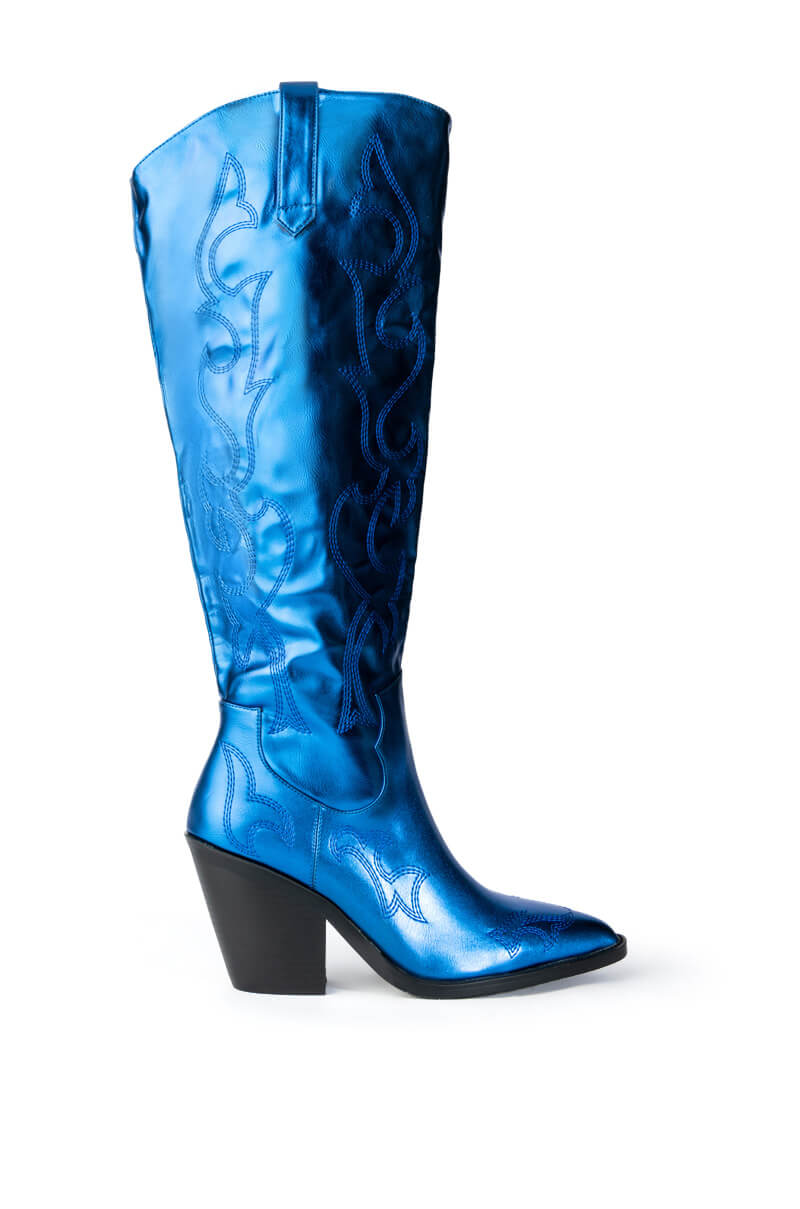 AZALEA WANG MIMI METALLIC WESTERN BOOT IN BLUE