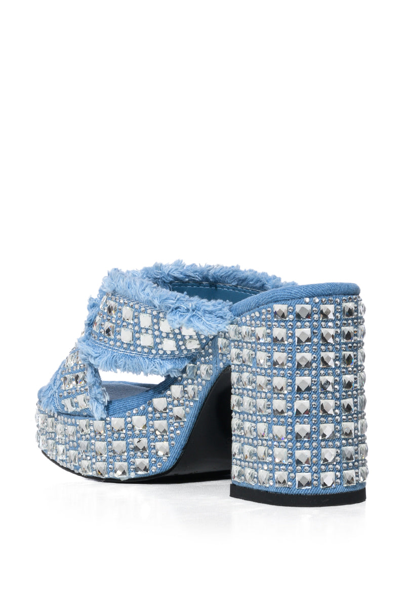 AZALEA WANG EVALINA DENIM AND SILVER STUDDED SANDAL