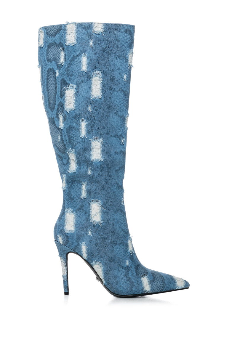 AZALEA WANG BELINE SNAKESKIN BOOT IN BLUE