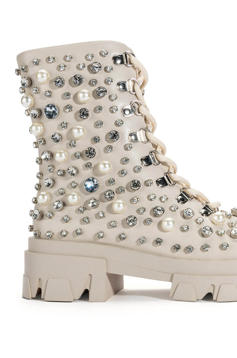 AZALEA WANG ALASKA FLATFORM PEARL BOOTIE IN BONE