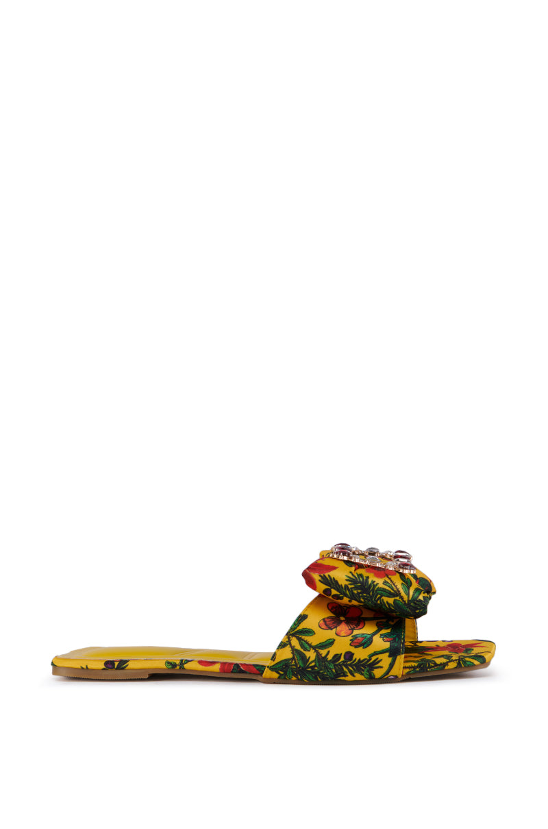 AZALEA WANG KESTRELL YELLOW FLORAL RHINESTONE BUCKLE SANDAL