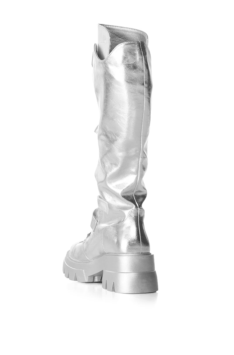 AZALEA WANG VAUGHN SILVER TIE UP BOOT