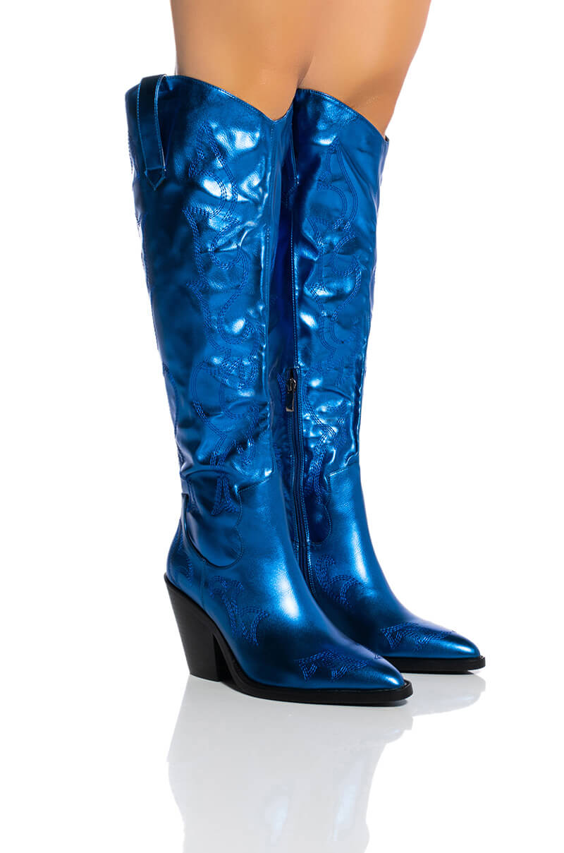 AZALEA WANG MIMI METALLIC WESTERN BOOT IN BLUE