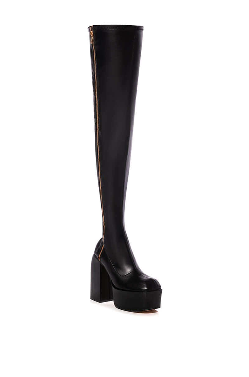 JELENA OVER THE KNEE PU CHUNKY BOOT IN BLACK