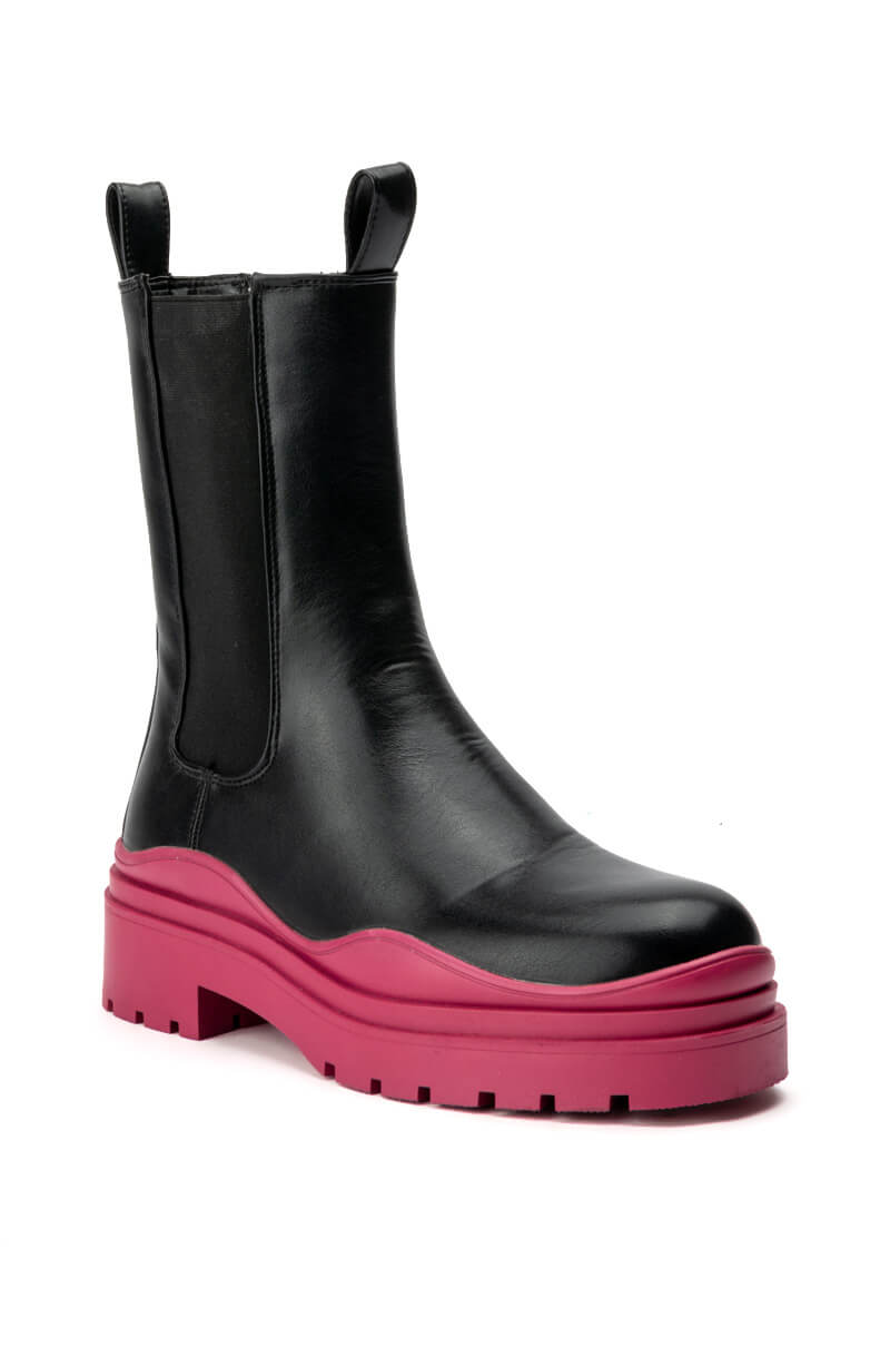 AZALEA WANG GHOSTED FLATFORM CHELSEA BOOT IN FUCHSIA