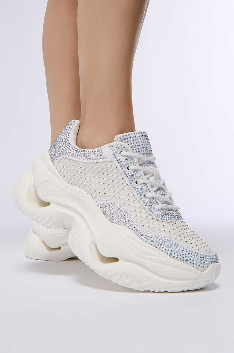 AZALEA WANG PETEY WHITE EMBELLISHED SNEAKER