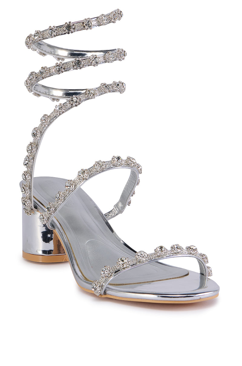 AZALEA WANG EMILIANO SILVER COIL WRAP SANDAL