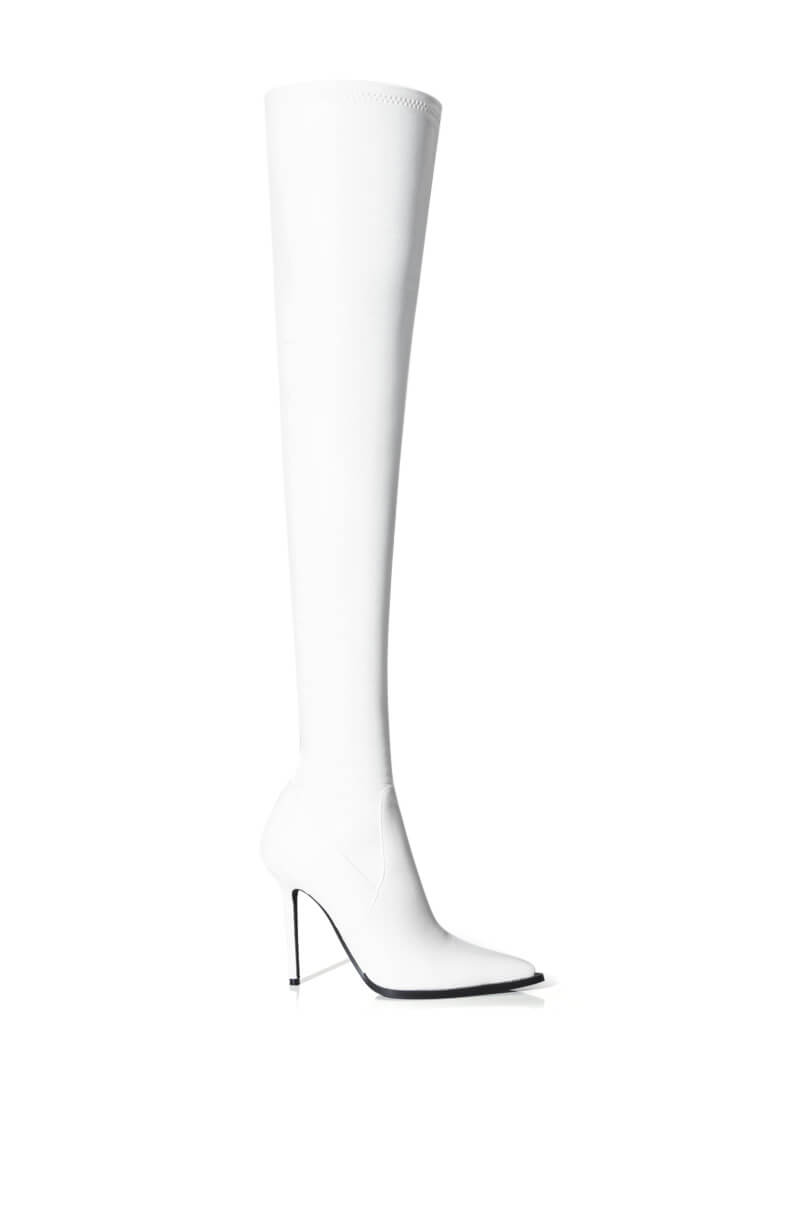 AZALEA WANG MILEY THIGH HIGH STRETCH CHUNKY BOOT IN WHITE