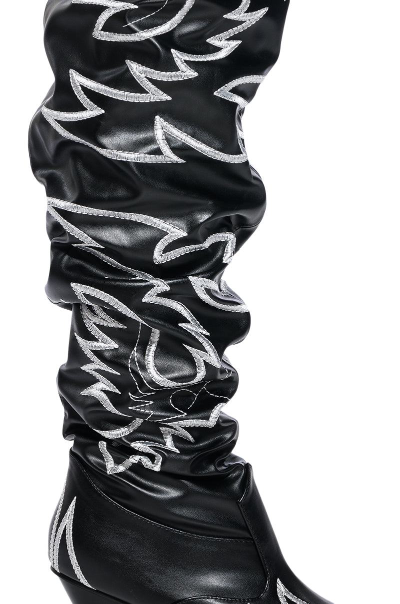KELSEY OVER THE KNEE WESTERN BOOT IN BLACK WHITE