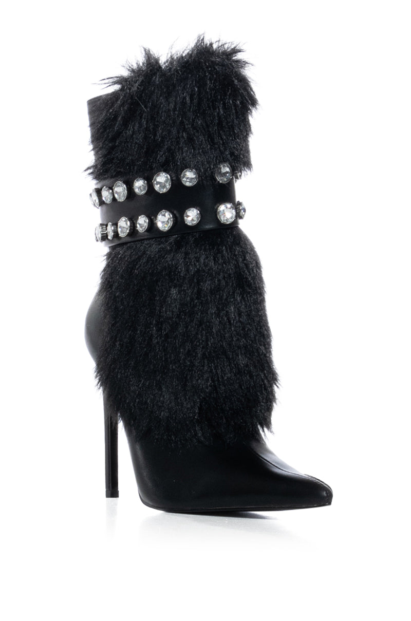 AZALEA WANG STATEN BLACK FUZZY EMBELLISHED BOOTIE