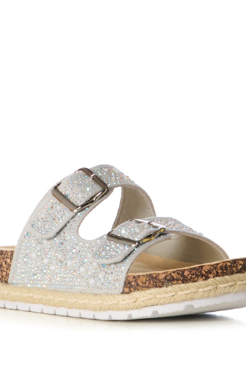 AZALEA WANG ROMILLY WHITE EMBELLISHED FLAT SANDAL