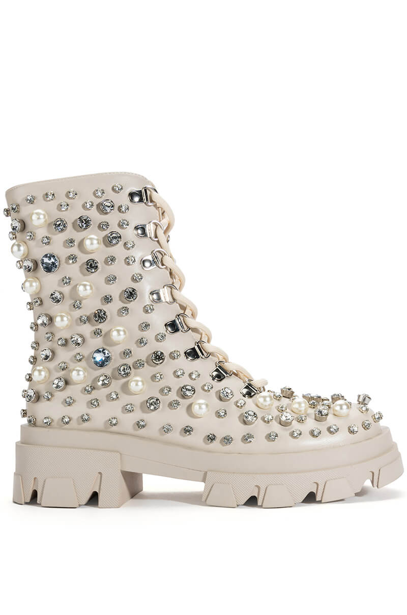 AZALEA WANG ALASKA FLATFORM PEARL BOOTIE IN BONE