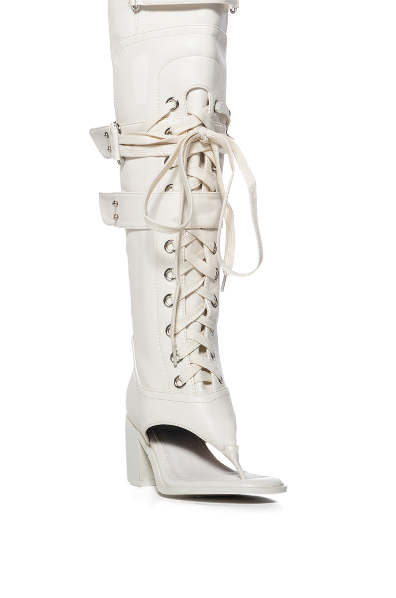 AZALEA WANG RHYSAND CREAM OPEN TOE SANDAL BOOT