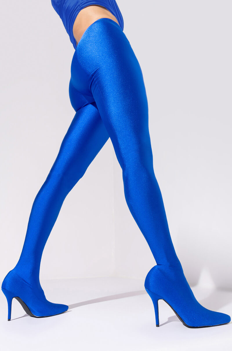 AZALEA WANG TAYTAY SEXY STILETTO BOOT PANT IN BLUE STRETCH