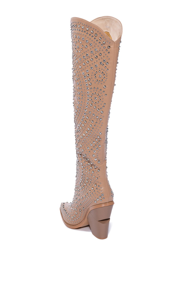 AZALEA WANG TEXAS EMBELLISHED NUDE WESTERN BOOT