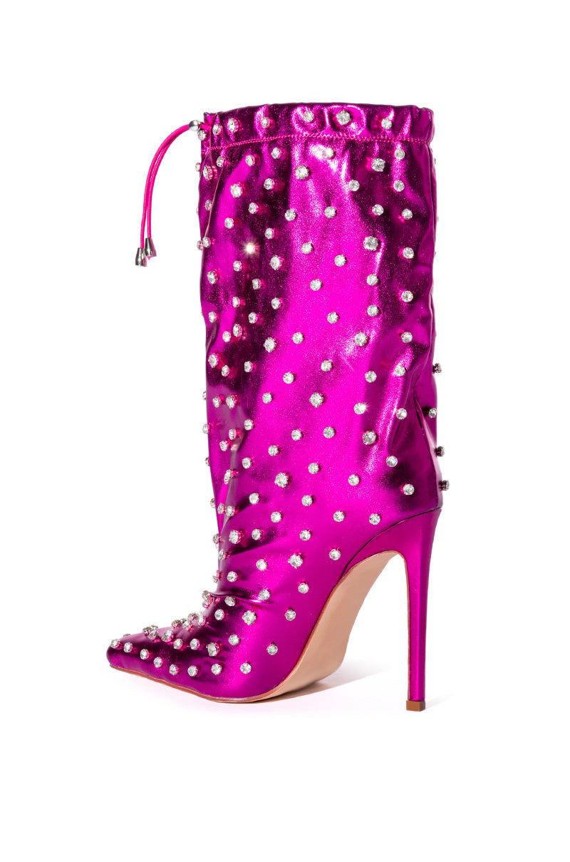 AZALEA WANG BIANKA EMBELLISHED METALLIC BOOTIE IN FUCHSIA