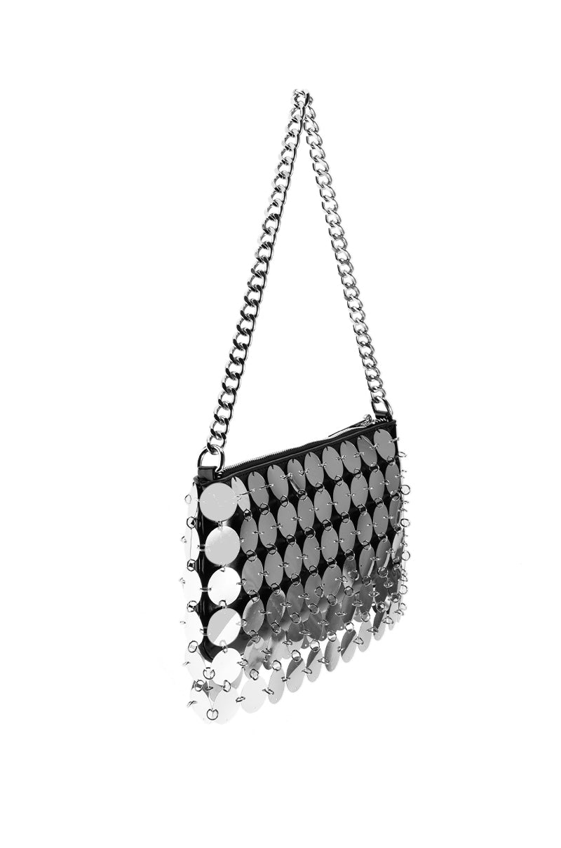 CARMELINA METALLIC SEQUIN BAG IN SILVER