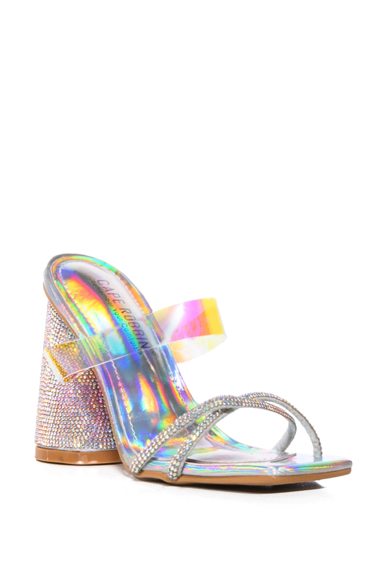 CAPE ROBBIN BEATRIZIA SPARKLE SHEATH CONVERTIBLE CHUNKY SANDAL IN HOLOGRAPHIC