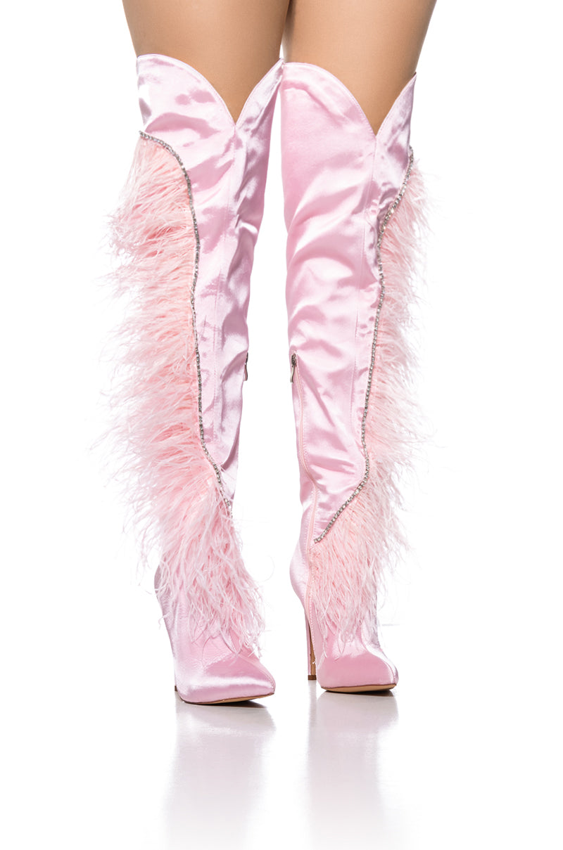 AZALEA WANG AOIFE PINK FEATHER BOOT