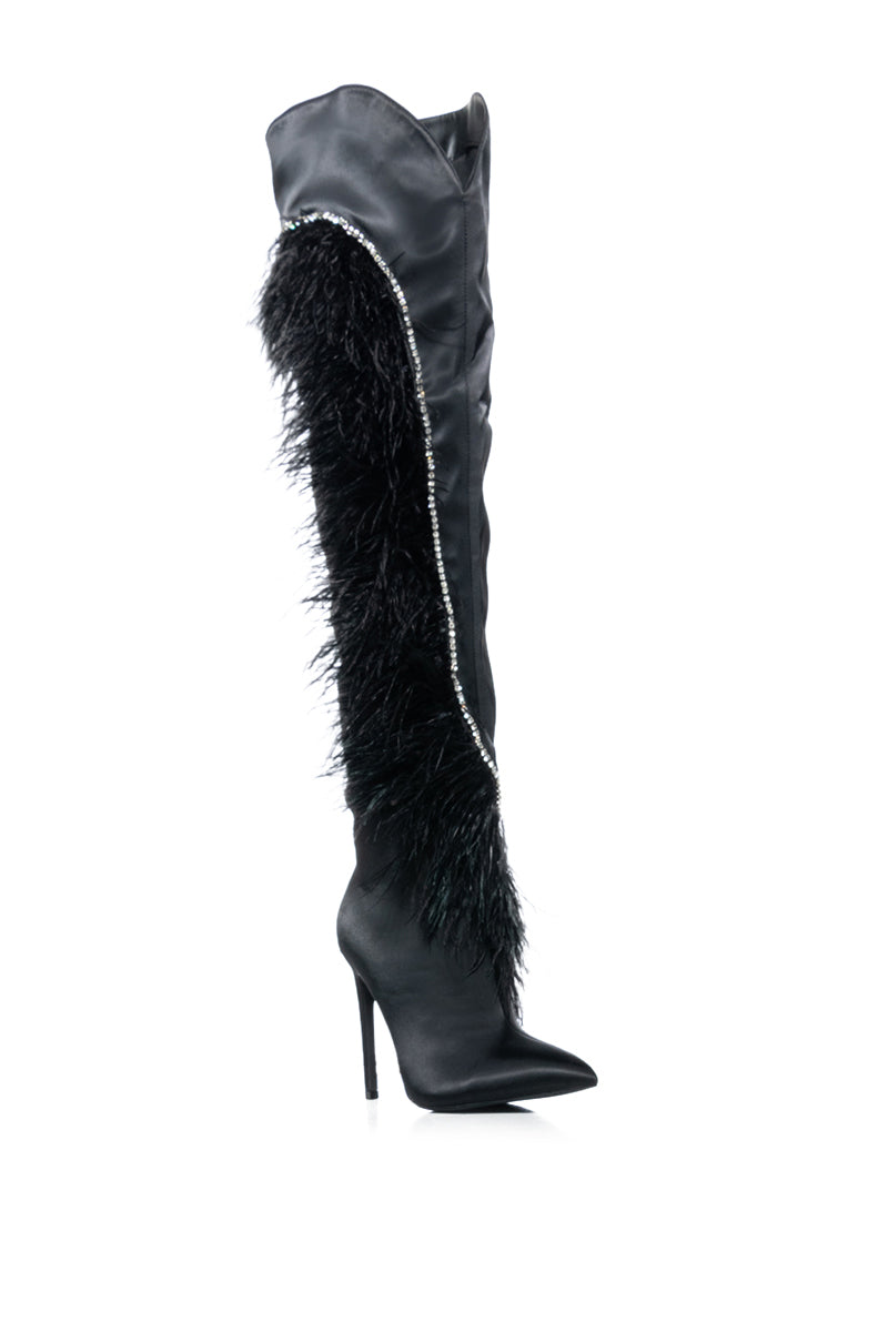 AZALEA WANG AOIFE BLACK FEATHER BOOT