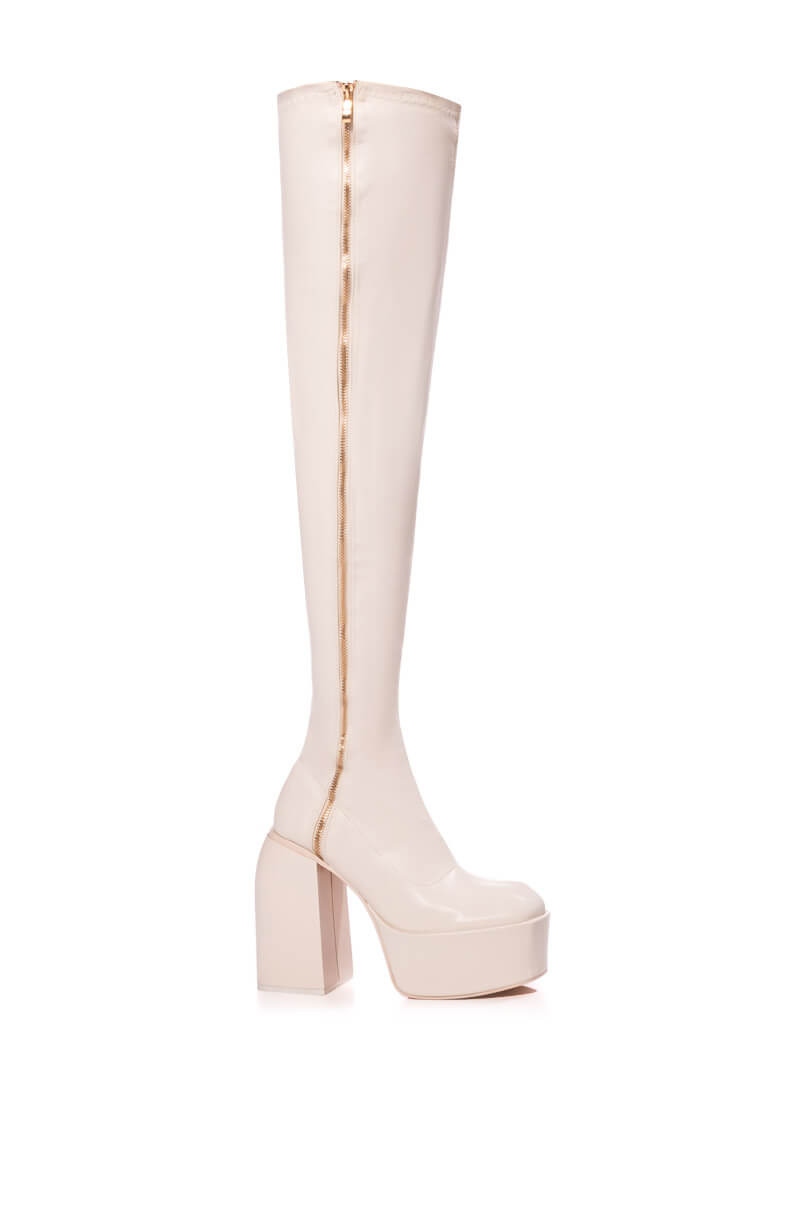 JELENA OVER THE KNEE PU CHUNKY BOOT IN CREAM