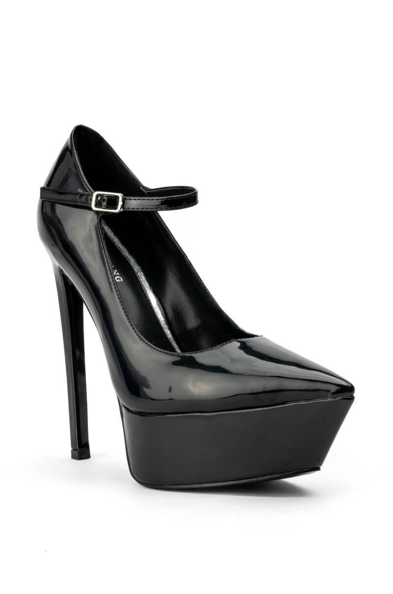 AZALEA WANG POWER PLATFORM STILETTO PUMP IN BLACK PATENT